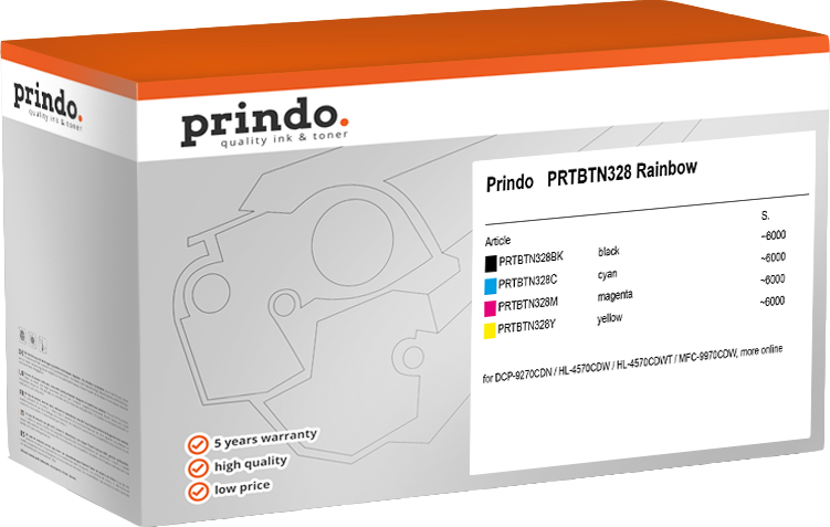Prindo PRTBTN328 Rainbow Schwarz / Cyan / Magenta / Gelb Value Pack