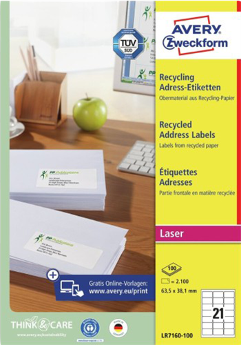 AVERY Zweckform Recycling Versandetiketten 63,5x38,1mm (LR7160-100) Weiss