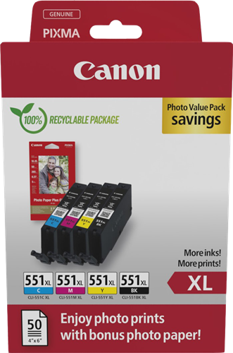 Canon CLI-551 XL Schwarz / Cyan / Magenta / Gelb Value Pack