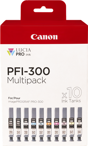 Canon PFI-300 10 Tintentanks Multipack Schwarz (Matt) / Schwarz (Foto) / Cyan / Magenta / Gelb / Cyan / Magenta / Rot / Grau / Transparent