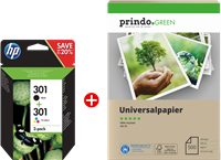 HP 301 Schwarz / mehrere Farben Value Pack + Prindo Green Recyclingpapier 500 Blatt