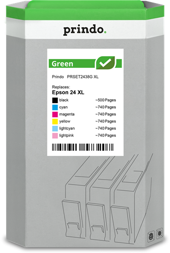 Prindo Green XL Multipack Schwarz / Cyan / Magenta / Gelb / Cyan (hell) / Magenta (hell)